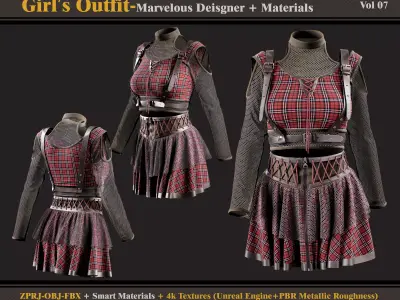 Girls Outfit-Marvelous Designer-Clo3D-Materials-textures-fbx-obj 3D model