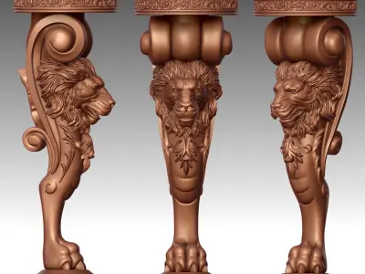 Wood carved 3D-Lion Leg 3D print model