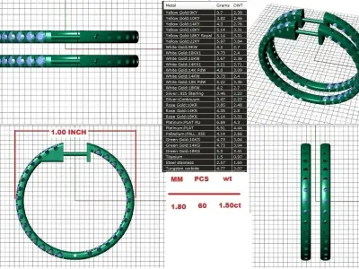 25mm Inside-Outside Diamond Hoop Earrings Huggies 3D print model