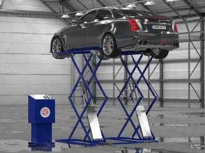 Automotive Scissor Lift and Sedan 3D model