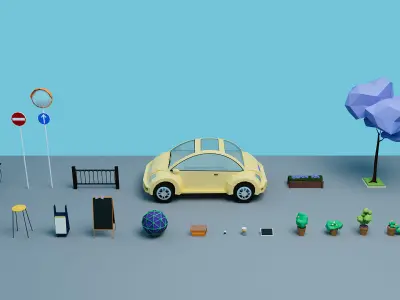 low poly coffee shop Low-poly 3D model