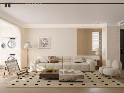 Modern Japandi Dining and Living Area 3D model