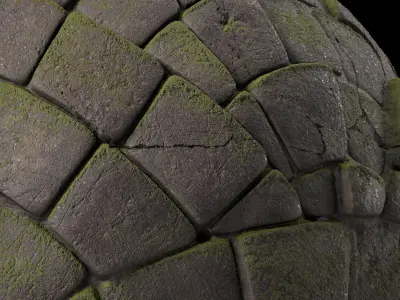 Pavement Materials 77- Stone Paving Mossy Sbsar Pbr 4k Seamless Texture