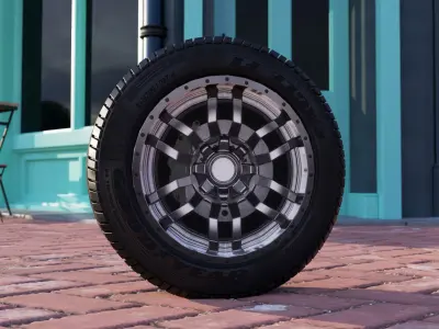 Lowpoly flat sport car wheels Low-poly 3D model