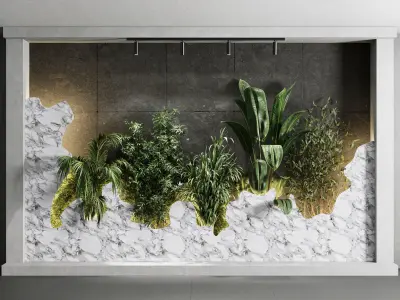 Vertical Wall Garden With concrete frame wall decor Low-poly 3D model