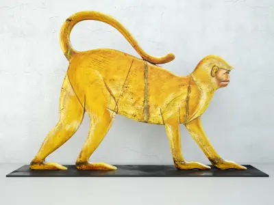 Vintage Wood Monkey Decor 3D model