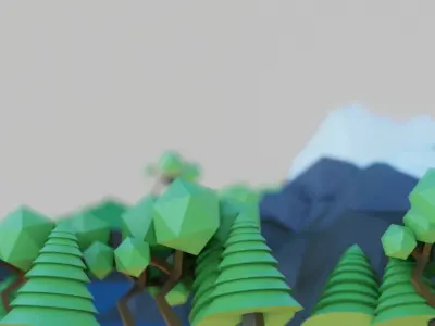 Low Poly Mountains island with trees and lake Free low-poly 3D model