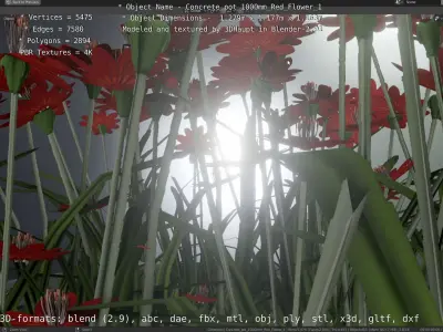 Concrete 1000mm with Red Flowers Version 1 Low-poly 3D model