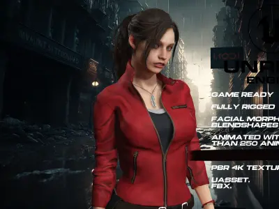 Claire redfield full rigged - game ready - animated 3D model