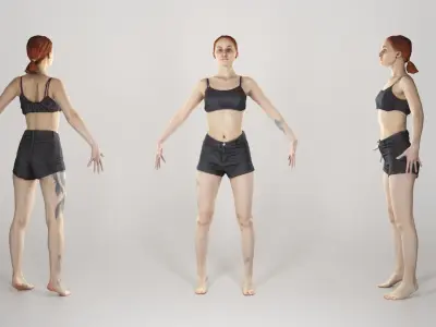 Slim woman with tattoo in A-pose 148 Low-poly 3D model