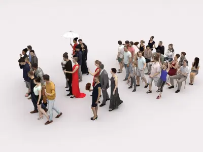 40x Crowds Scanned Casual 12 Elegant Sitting People Low-poly 3D model
