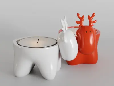 Charming Reindeer Tea Light Holder Set 3D print model