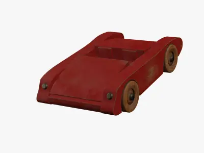 Antique wooden painted toy sports car 3D model