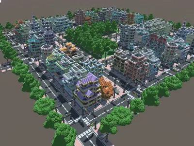 Town Voxel Low-poly 3D model