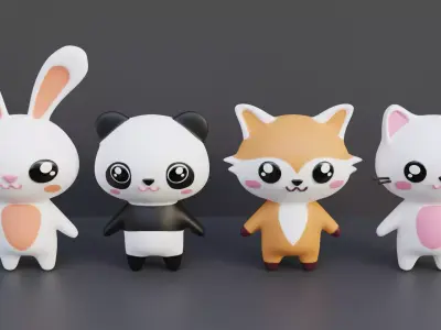 Kawaii animals 3D model