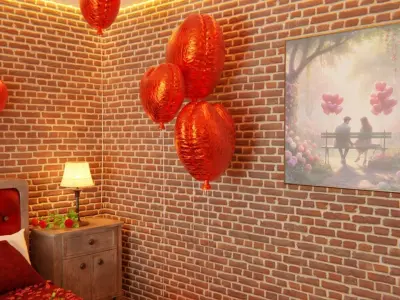 Valentines day Bedroom 3D model