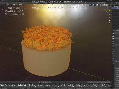 Concrete Pot 1500mm with Red Flowers Version 1 Low-poly 3D model