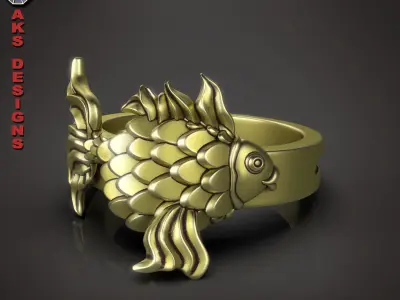  Ring organic jewelry Fish 1 3D print model