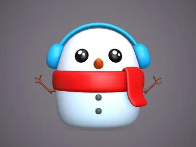 Cute Snowman Cartoon Low-poly 3D model