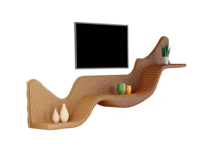 Parametric TV 31 Wavy Wooden shelf Decor - wood cutting machines 3D model