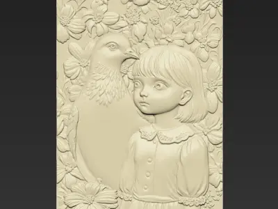 A Little Girl and Pigeon A66 3D print model