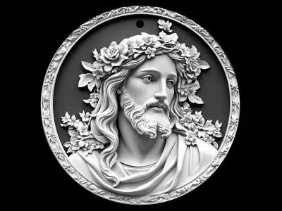 Sacred Jesus Medallion Relief 3D print model