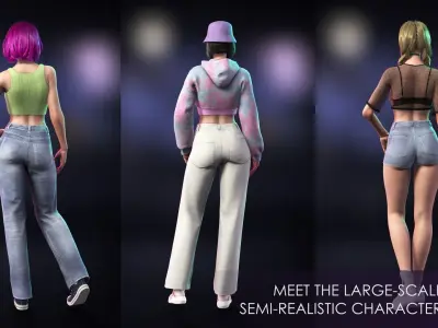 Casual Wear Girls Pack 1-Streetwear Realistic Stylized Character Low-poly 3D model