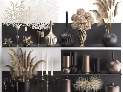 Collection of decor dried flowers on a shelf 3D model