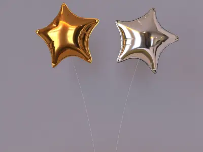 balloon two gold and silver star shaped earrings 3D model
