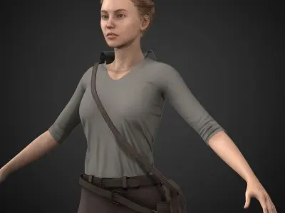 Scarlet woman wearing pants and backpack Low-poly 3D model