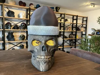 Skull with open eyes  Christmas hat and hollow inside 3D print model