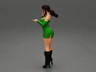 sexy young woman wearing fashion long sleeve dress 3D print model