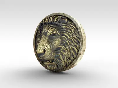 Lion head sculpture Low-poly 3D model