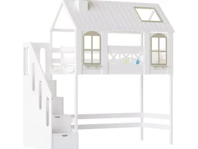 Childrens bed loft house Asnen - with ladder chest of drawers 3D model