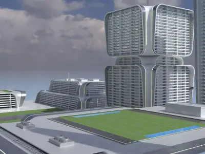 Futuristic Modular City Day and Night Versions 3D model