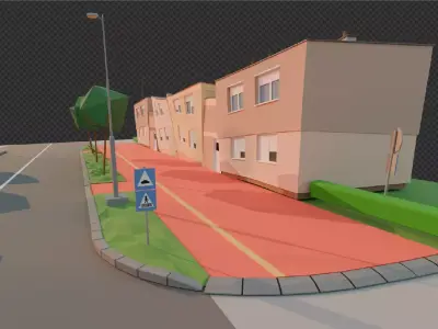 Street with stylized buildings  Free low-poly 3D model