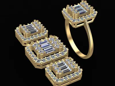 Diamond Solitaire Baguette Ring 3D print model purchase