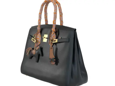 Hermes Birkin Black Bag with accessories Low-poly 3D model