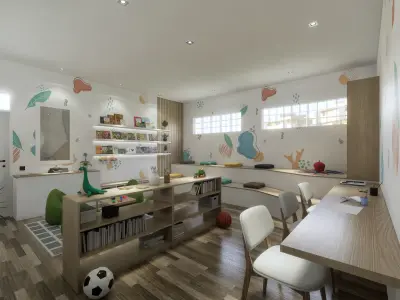 Rendering Realistic Scene  Kindergarth  and  Home Schooling 3D model