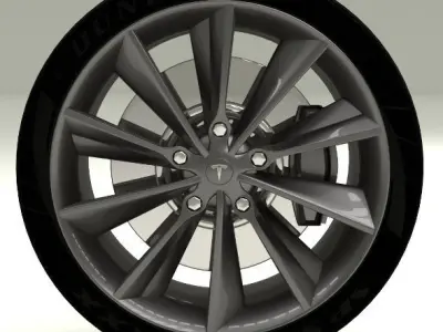 Tesla Model S Wheel Low-poly 3D model