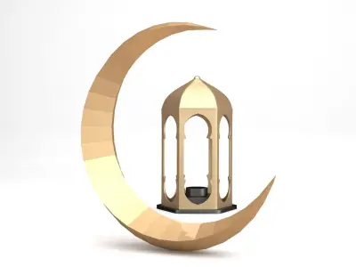 Ramadan Set golden cannon and crescent moon 3D model