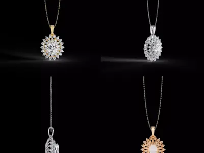 Luxury Round Diamond Floral Pendant Necklace CAD Design 3DM 3D print model