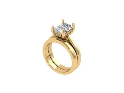 Radiant Solitaire Ring Bridal Set 3D print model