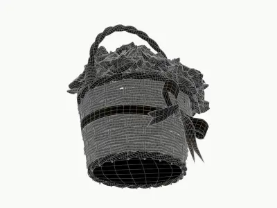 bouquet of red roses in wicker basket 3D model