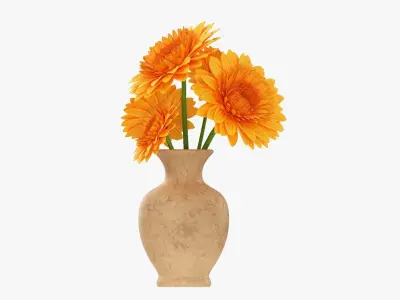 Gerbera in vase v1 3D model