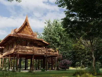 thaihome thai house in forest Low-poly 3D model