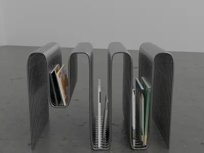 Metallic pedestal with vogue and bazaar magazines  Low-poly 3D model