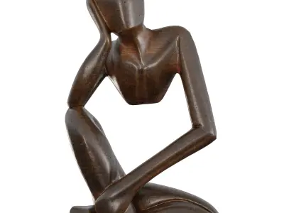 Wooden Thinking Statue - Abstract Contemplative Sculpture 3D model