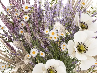 Bouquet Of Wild Flowers In Vase Lavender poppy 483 3D model