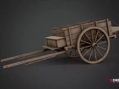 Medieval Peasant Hand Cart - Wooden Village Transport Low-poly 3D model